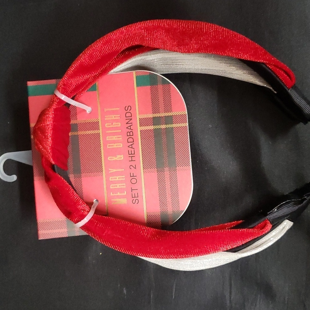 Merry & Bright Set of 2 Headbands, Red Velvet and Silver Shimmer